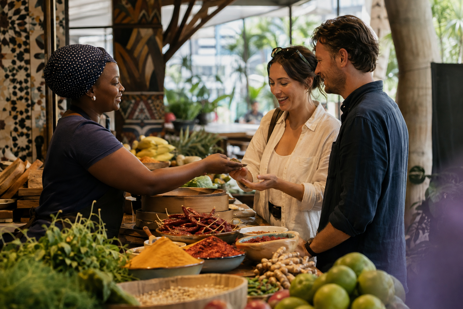 A colourful market scene reflecting Durban's food and cultural character